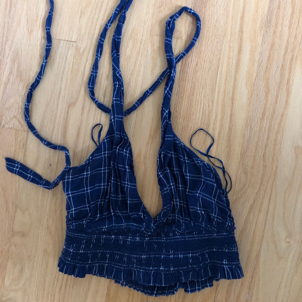 Free People Crop Halter Top Plaid Blue